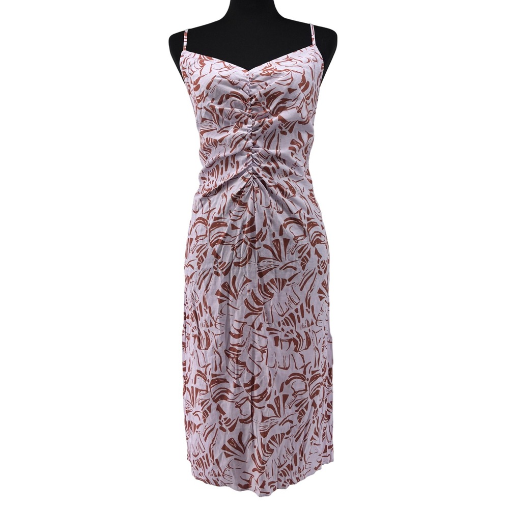 Nine West Womens Purple Brown Boho Floral Ruched Midi Dress NWT L Tropical